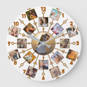 FotoCollage der Familie 17 Bilder Hübsches White G Große Wanduhr