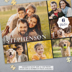 FotoCollage der Familie 6 Bilder Name Schwarz Puzzle