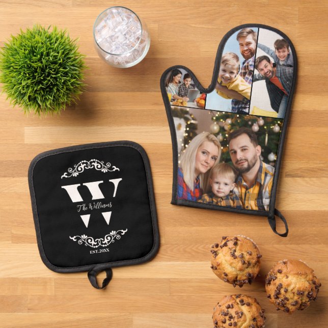 FotoCollage der Familie - benutzerdefiniertes Mono Ofenhandschuh & Topflappen-Set (Oben Unten)