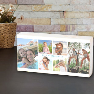 FotoCollage der Familie mit 6 Fotos und benutzerde Holzkisten Schild