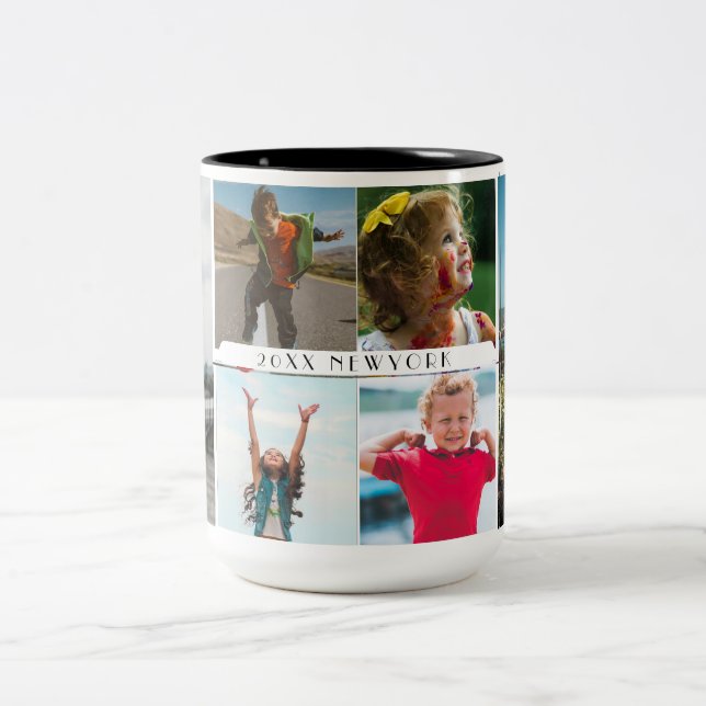 FotoCollage der Familie mit 6 Fotos und benutzerde Zweifarbige Tasse (Mittel)
