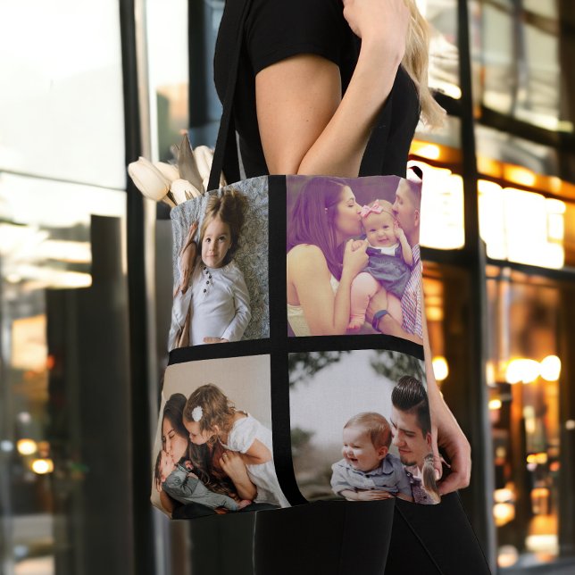 FotoCollage Einzigartig Personalisiert 8 Fotos (Photo Collage Unique Personalized 8 Photos Tote Bag from Ricaso. Make your own photo gift ideas)
