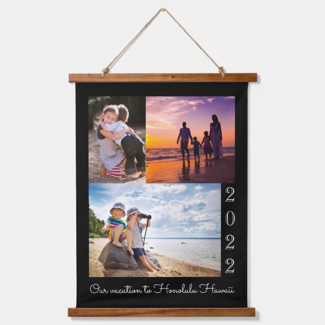 FotoCollage | Familienurlaub Memento Keepake Wandteppich Mit Holzrahmen (Vorderseite)