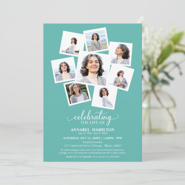 Fotocollage-Feier zum Lebenserinnerungsdienst Einladung (Stehend Vorderseite)