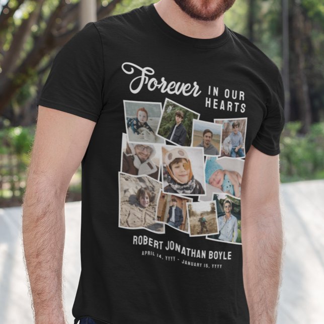 FotoCollage für immer in unserem Herz-Gedenkmal T-Shirt (Von Creator hochgeladen)