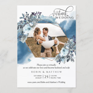 Fotocollage, geometrisch blaue virtuelle Hochzeit Einladung