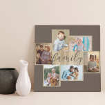 Fotocollage Holzkörnrahmen braun Künstlicher Leinwanddruck<br><div class="desc">Foto-Kollektion mit 6 Ihrer Lieblings-Fotos, Kalligraphie und hellen Holzkörnern-Look Rahmen. Die Fotovorlage steht Ihnen zum Hinzufügen Ihrer Fotos zur Verfügung, die in Landschafts- und Porträtformaten angezeigt werden. Die Hintergrundfarbe und das Wort "Familie" sind braun und Sie können dies bearbeiten, um Ihre Wohngestaltung zu Anzug - klicken Sie einfach auf "Weiter"...</div>