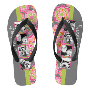 Fotocollage Hot Pink und Orange Blumen Flip Flops