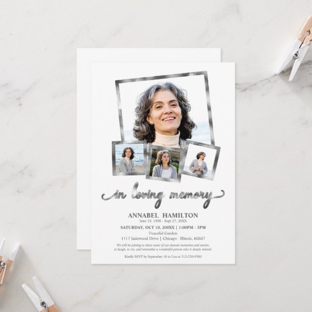 FotoCollage in Love Memory Feier des Lebens Einladung (Vorderseite/Rückseite Beispiel)