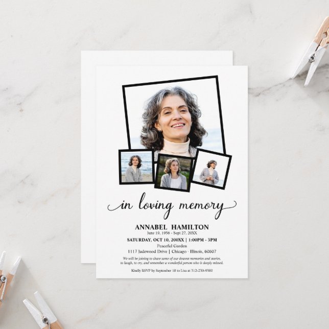 FotoCollage in Love Memory Feier des Lebens Einladung (Vorderseite/Rückseite Beispiel)