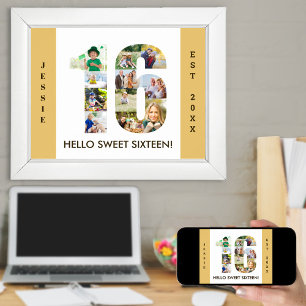 FotoCollage in Nummer 16 Neutral 16. Geburtstag Poster