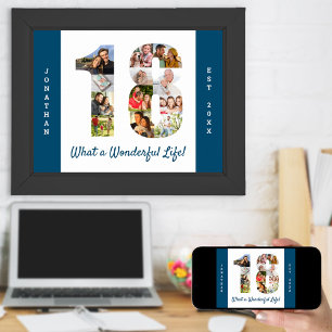 FotoCollage in Nummer 18 Form für den 18. Geburtst Poster