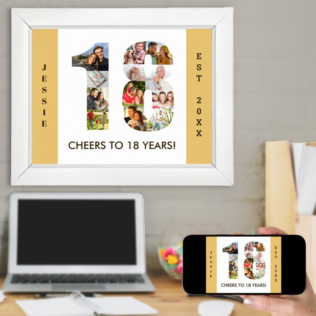 FotoCollage in Nummer 18 Neutral 18. Geburtstag Poster (Von Creator hochgeladen)