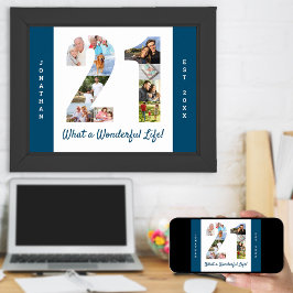 FotoCollage in Nummer 21 Form für den 21. Geburtst Poster