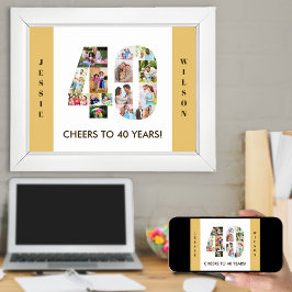 FotoCollage in Zahl 40 Neutral 40. Geburtstag Poster