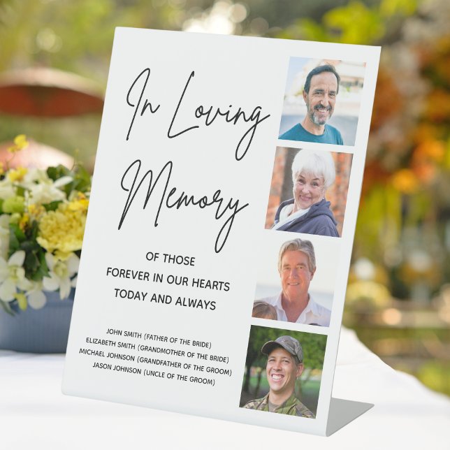 Fotocollage-Individuelle Name Hochzeitstabelle Sockelschild (Photo Collage Custom Names Wedding Memorial Table Pedestal Sign
)