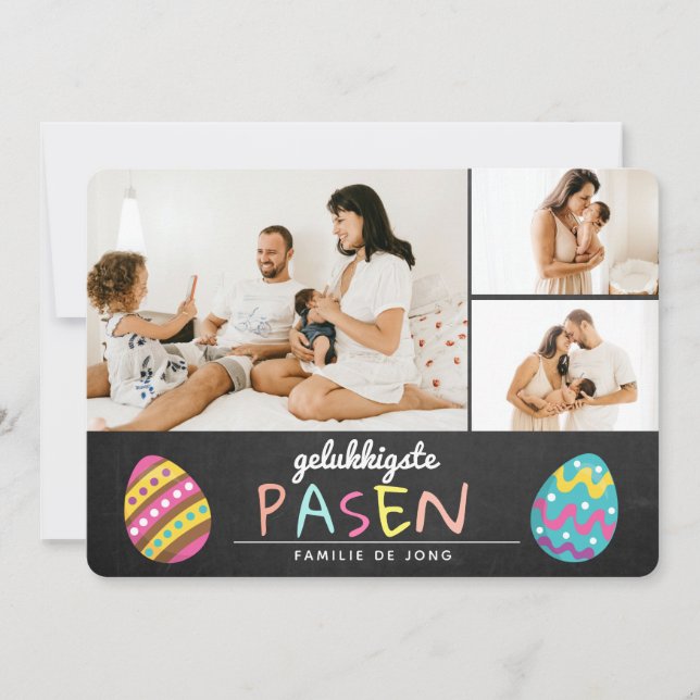 Fotocollage Krijtbord Pastel Gelukkige Pasen Feest Feiertagskarte (Vorderseite)
