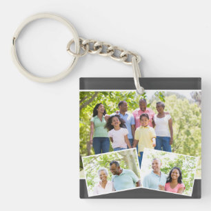 Fotocollage m. 3 Familienfotos - Anthrazitgrau Schlüsselanhänger