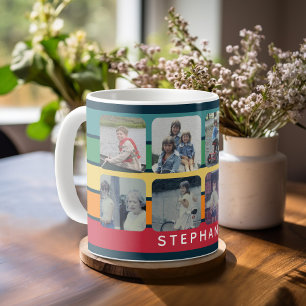 FotoCollage mit 8 Fotos Farbenfrohe Retro Streifen Kaffeetasse