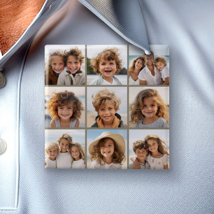 Fotocollage mit 9 quadratischen Fotos - Taupe Button