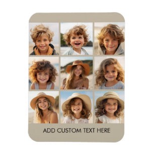 FotoCollage mit 9 quadratischen Fotos - Taupe Magnet