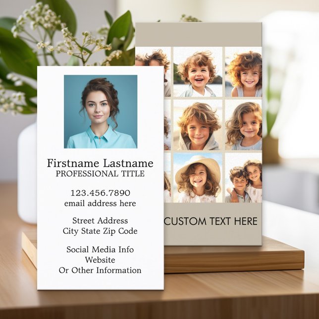 FotoCollage mit 9 quadratischen Fotos - Taupe Visitenkarte (Custom Printed Business Card)