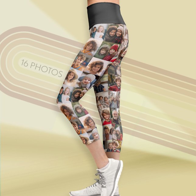FotoCollage mit bis zu 16 Fotos - schwarz Capri Leggings (Custom Photo Leggings)