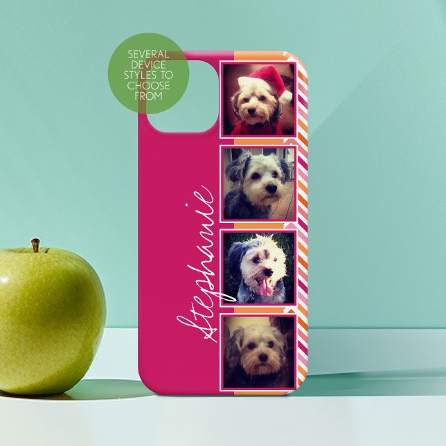 FotoCollage mit Hot Pink und Orange Chevrons Case-Mate iPhone Hülle (Personalized Phone Case with Custom Photos and Text)