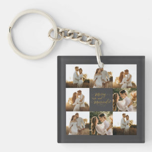 Fotocollage mit Merry and Married Gold-Schriftzug Schlüsselanhänger