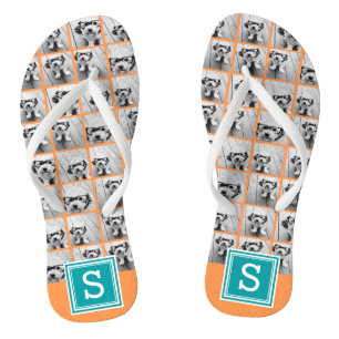 Fotocollage mit Monogramm - Orange und Türkis Flip Flops