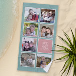 FotoCollage mit Pastellfarben und benutzerdefinier Strandtuch<br><div class="desc">Pastel Aquamarin Grün und Rose Rosa - Verwenden Sie 7 quadratische Foto, um ein einzigartiges und persönliches Geschenk zu schaffen. Ein Textbereich ist enthalten, wenn Sie einen Namen oder ein Jahr und eine Veranstaltung gewollt haben. Wenn Sie die Bilder anpassen müssen, klicken Sie auf das Werkzeug anpassen, um Änderungen vorzunehmen....</div>