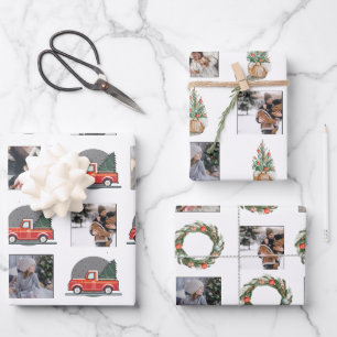 FotoCollage mit Wasserfarbelementen zu Weihnachten Geschenkpapier Set