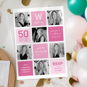 FotoCollage Modern Pink 50. Geburtstag Einladung