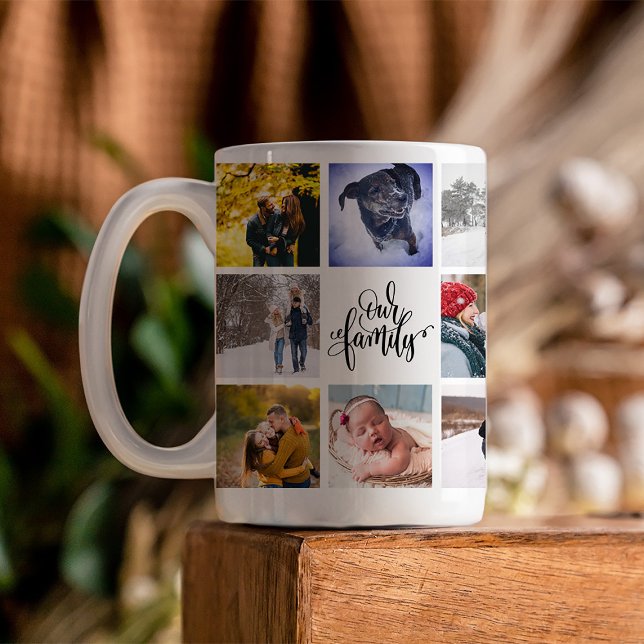 Fotocollage Moderne unsere Familie Kaffeetasse (Introducing our innovative Modern Family Mug - a timeless tribute to treasured moments)