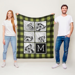 FotoCollage - Monogram Olive Black Buffalo Kariert Fleecedecke