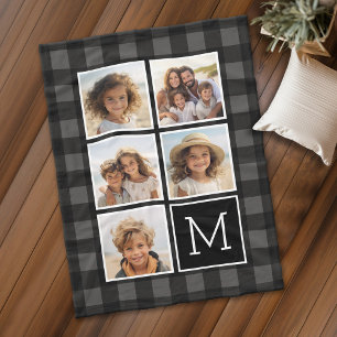 Fotocollage - Monogramm Grau Schwarz Buffalo Karo Fleecedecke