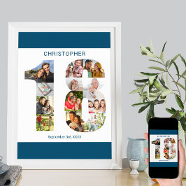 FotoCollage Number 18 Personalisiert 18. Geburtsta Poster