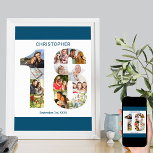 FotoCollage Number 18 Personalisiert 18. Geburtsta Poster