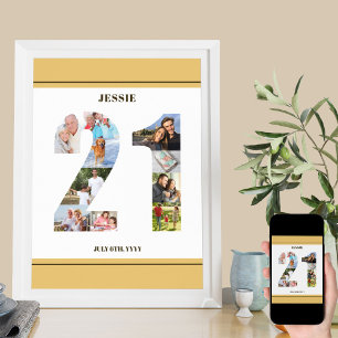 Fotocollage Nummer 21 Neutral 21. Geburtstag Poster