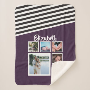 FotoCollage Personalisiert Lila Streifen einzigart Sherpadecke