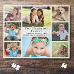 FotoCollage Puzzle<br><div class="desc">Ein lustiges Puzzle für Ihre Familienspielabende mit einer 8-Foto-Kollektion von Kindern,  Haustieren,  Erinnerungen,  etc.,  Ihrem Familiennamen in einem stilvollen Drehbuch und Vornamen in schlichter moderner Typografie.</div>