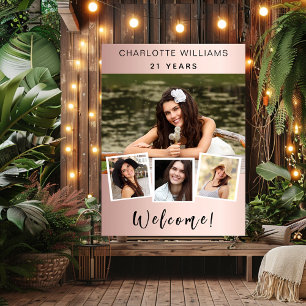 Fotocollage Rose Gold Geburtstagsfeier Willkommen Poster
