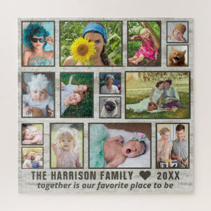 Fotocollage Rustic Holz Custom Family Pic Square Puzzle