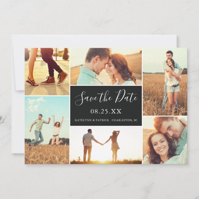 FotoCollage Save the Date flache Karte | Ebony (Vorderseite)