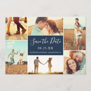 FotoCollage Save the Date flache Karte Marinebla