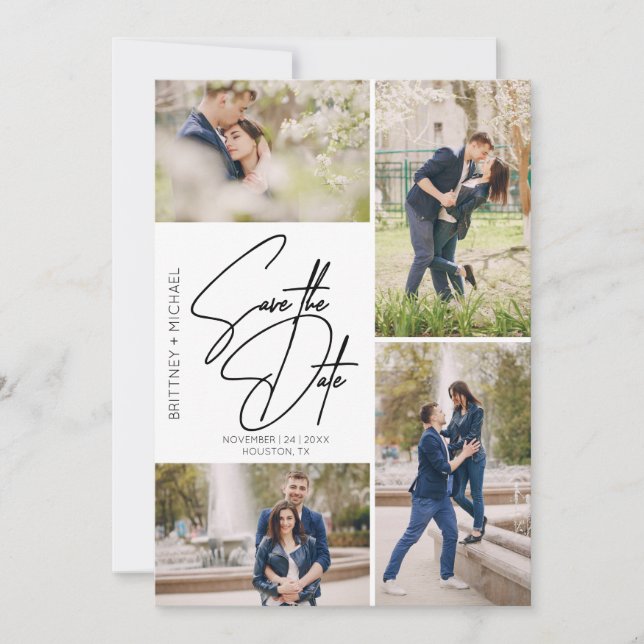 FotoCollage Save the Date mit Handschrift (Vorderseite)