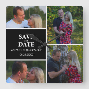 FotoCollage Save the Date Quadratische Wanduhr