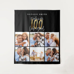 Fotocollage schwarz und gold 100. Geburtstag moder Wandteppich