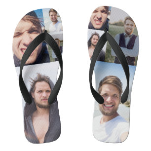 Fotocollage setzt das Gesicht an Flip Flops