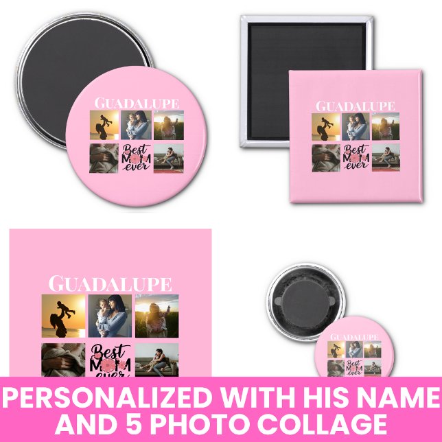 FotoCollage und Name der Mama Rosa Magnet (Photo Collage and Mom's Name Pink Magnet
)